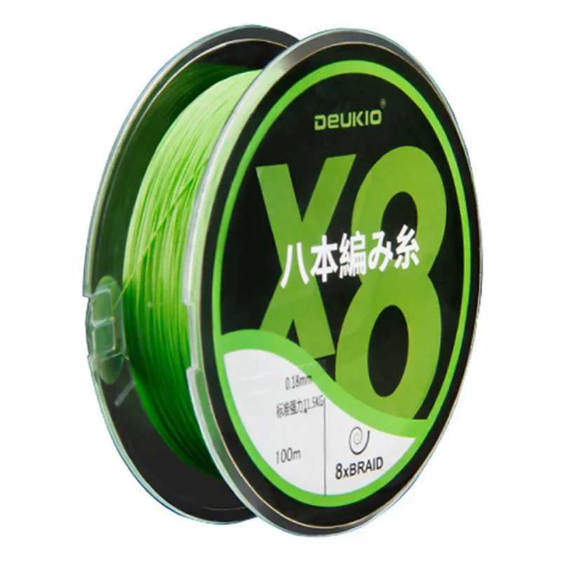 DEUKIO 100 m, 8-strandowa żyłka wędkarska PE, pleciona, super wytrzymała, odporna na ścieranie żyłka z tworzywa PE - rozmiar 1,0