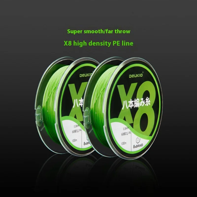 DEUKIO 100 m, 8-strandowa żyłka wędkarska PE, pleciona, super wytrzymała, odporna na ścieranie żyłka z tworzywa PE - rozmiar 1,0