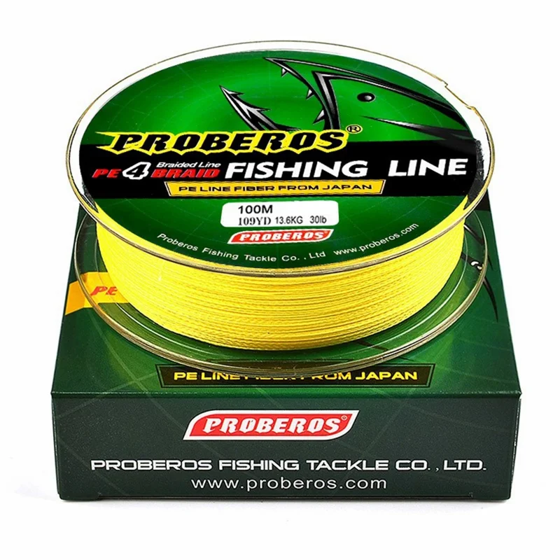 PROBEROS Ligne de Pêche Tressée PE de 100 M, 4 Brins, Haute Résistance, Multifilament, Jaune - 0,4 / 6 LB