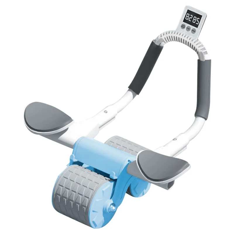 Elbow Support Automatic Rebound Abdominal Wheel Ab Roller Core Exercise Equipment with Timer - Sky Blue