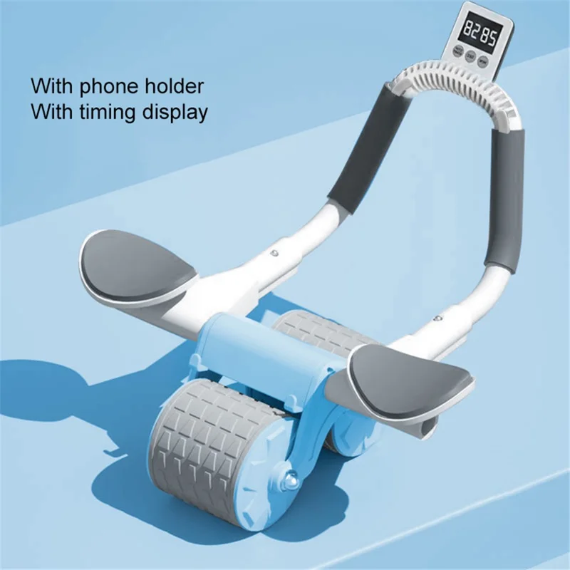 Elbow Support Automatic Rebound Abdominal Wheel Ab Roller Core Exercise Equipment with Timer - Sky Blue