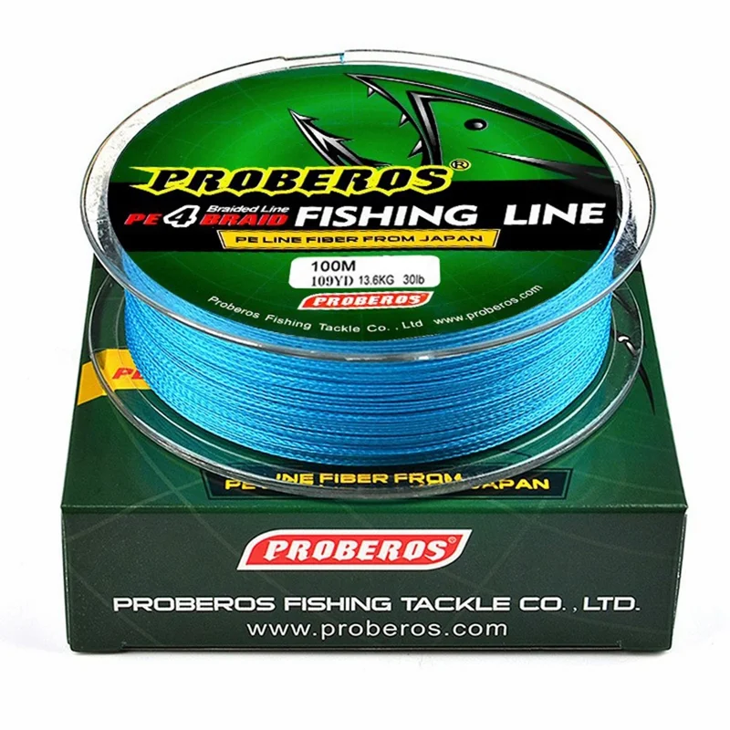 PROBEROS Ligne de Pêche Tressée PE 100M 4 Brins Multifilament Haute Résistance Bleu - 0.4 / 6LB