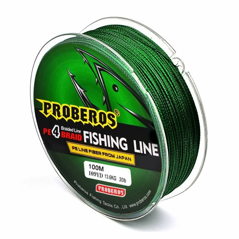 PROBEROS 100M PE Geflochtene Angelschnur 4-fach High-Strength Multifilament Angelschnur Grün - 2.0 / 25LB