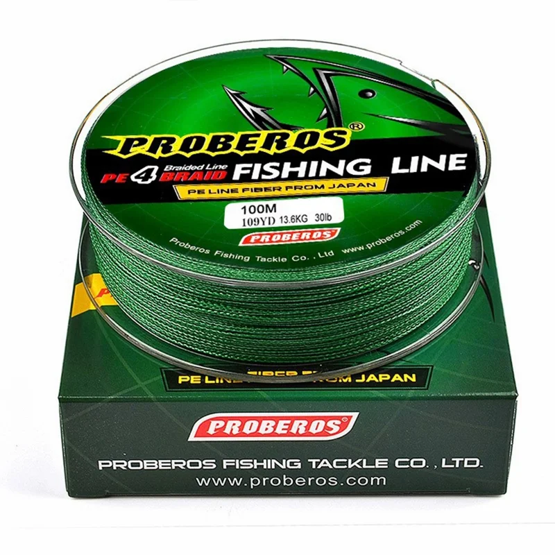 PROBEROS 100M PE Geflochtene Angelschnur 4-fach High-Strength Multifilament Angelschnur Grün - 2.0 / 25LB