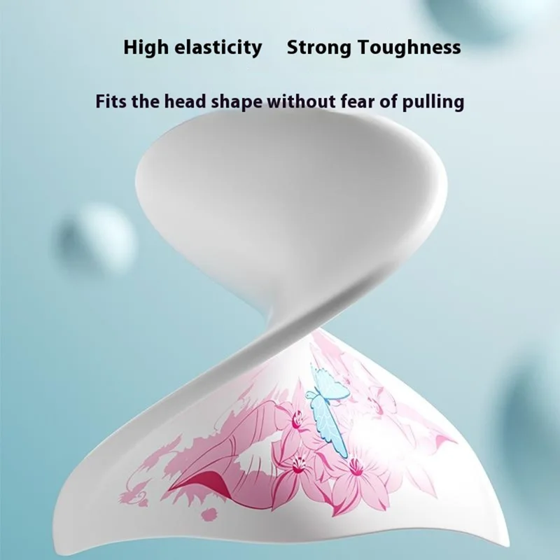 Touca de Natação de Silicone para Adultos com Cabelo Longo, Proteção para os Ouvidos, à Prova d'Água - Flor Rosa, 24x24cm