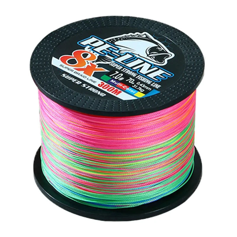 Linha de Pesca Trançada de 8 Fios, 300m, Resistente à Abrasão, Cordão para Iscas, Cor Muda a Cada 10m - Linha Nº 0,6