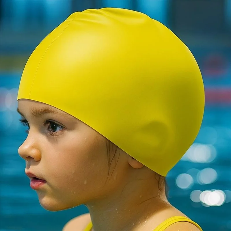 Bonnet de bain pour enfants en silicone étanche antidérapant avec protection des oreilles - Jaune