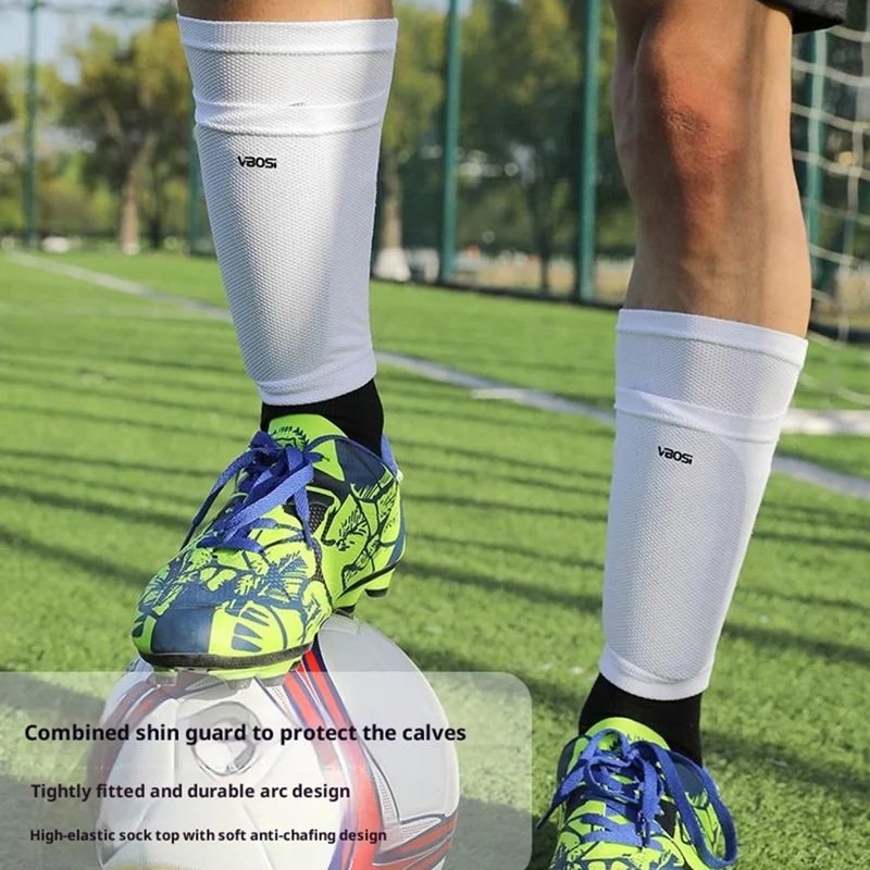 VBOSI 4025V 1Paar 23cm Fußball Schienbeinschoner Socken Ärmel Einsatz Doppelschicht Schutzausrüstung, Größe L - Neongrün