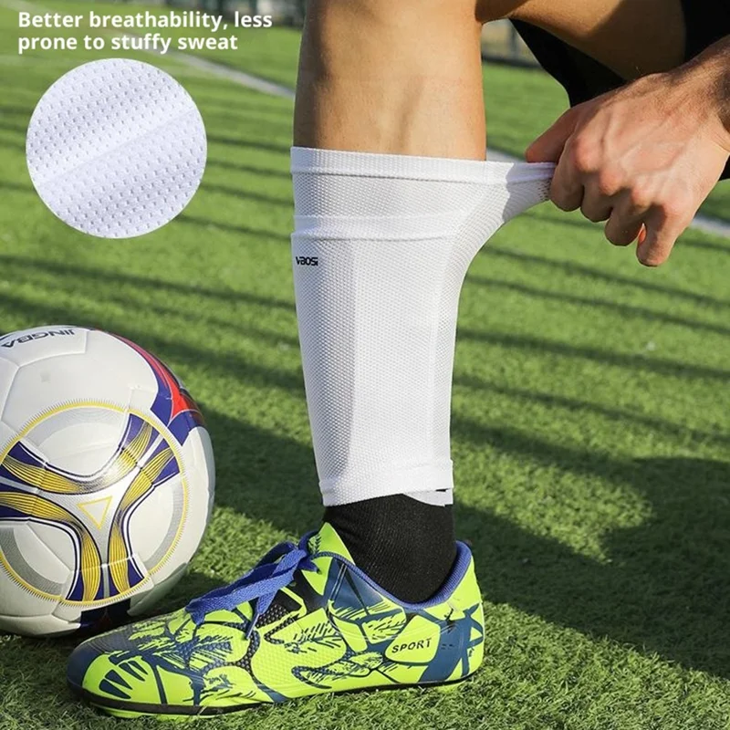 VBOSI 4025V 1Paar 23cm Fußball Schienbeinschoner Socken Ärmel Einsatz Doppelschicht Schutzausrüstung, Größe L - Neongrün