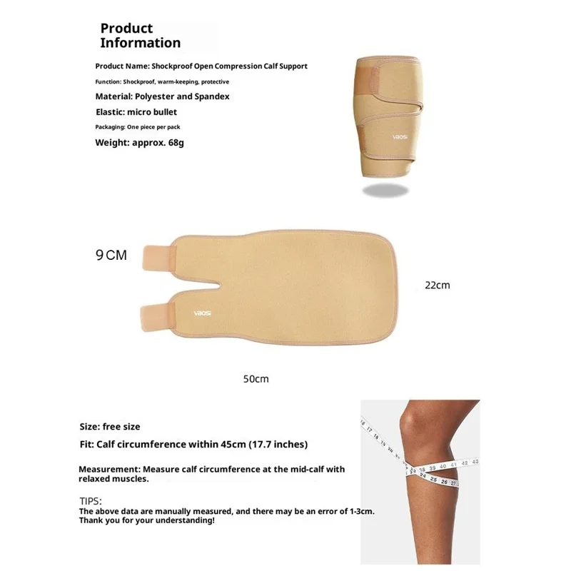 VBOSI 8338V 1Pc Calf Compression Sleeve Breathable Shock Absorption Protective Gear for Running Cycling - Grey