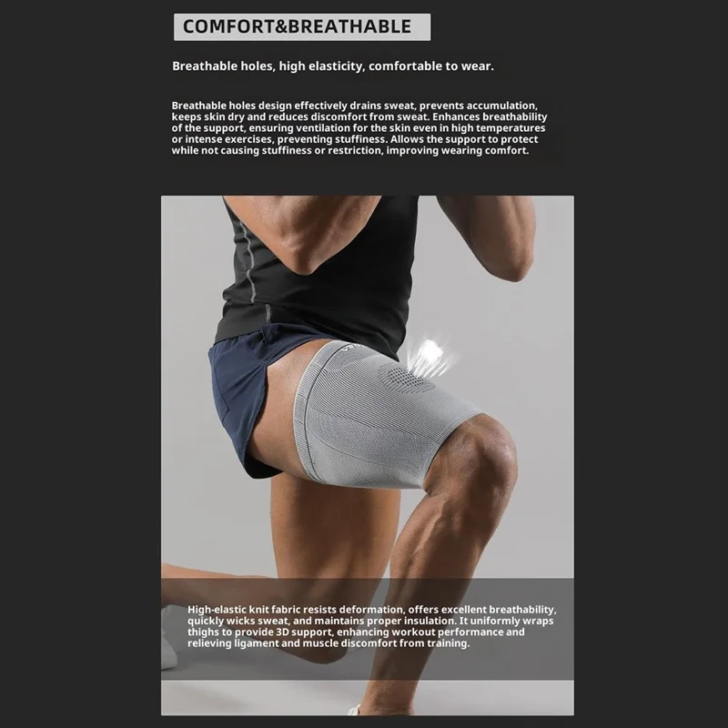 VBOSI 5187V 1Pc Size M Thigh Support Compression Sleeve for Outdoor Running Sports Protective Gear - Grey