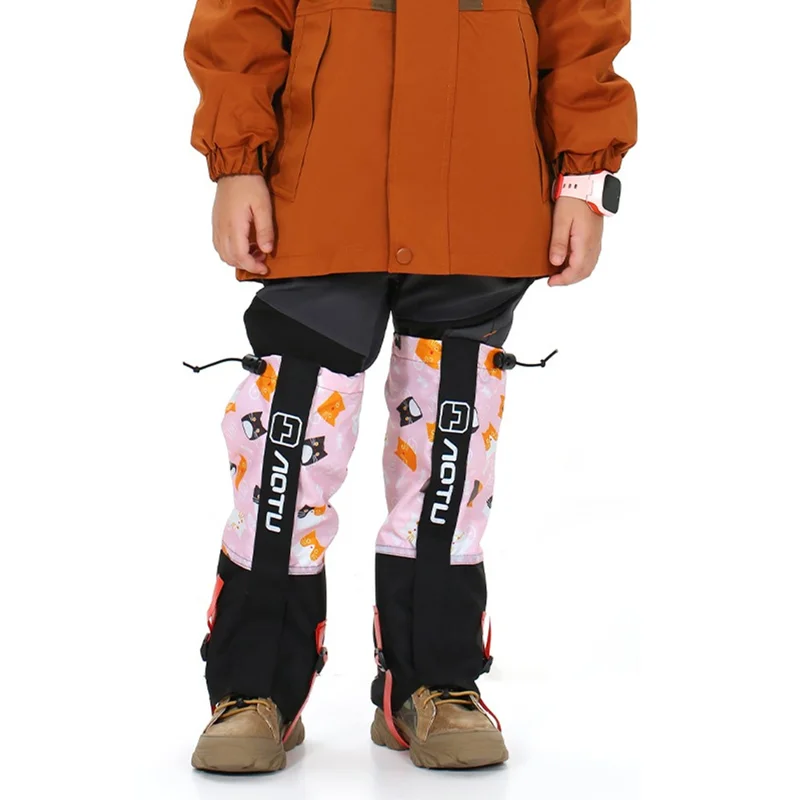 AOTU 1 Pair Waterproof Snow-proof Leg Gaiters Kids Outdoor Climbing Skiing Calf Cover - L / Pink Cat Pattern