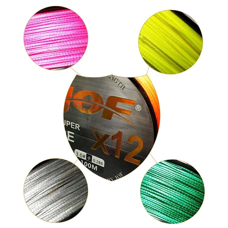 JOF 100m 6.0# 12 Strand Braided Fishing Line High Strength PE Fishing Wire - Yellow