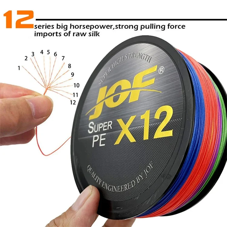 JOF 100m 6.0# 12 Strand Braided Fishing Line High Strength PE Fishing Wire - Yellow