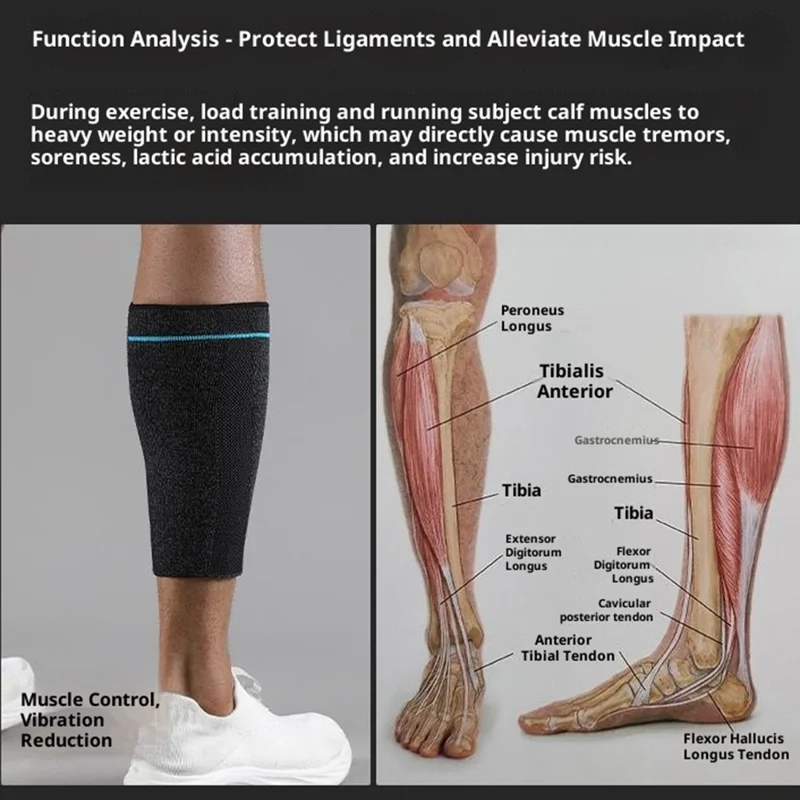 VBOSI 0187V 1PC Compression Calf Sleeve M Size, 30-37cm Sports Leg Support for Basketball Running Cycling - Black