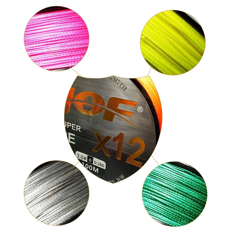 JOF 100m 1.0# 12 Strand Wear-resistant Fishing Line High Strength PE Braided Fishing Wire - White