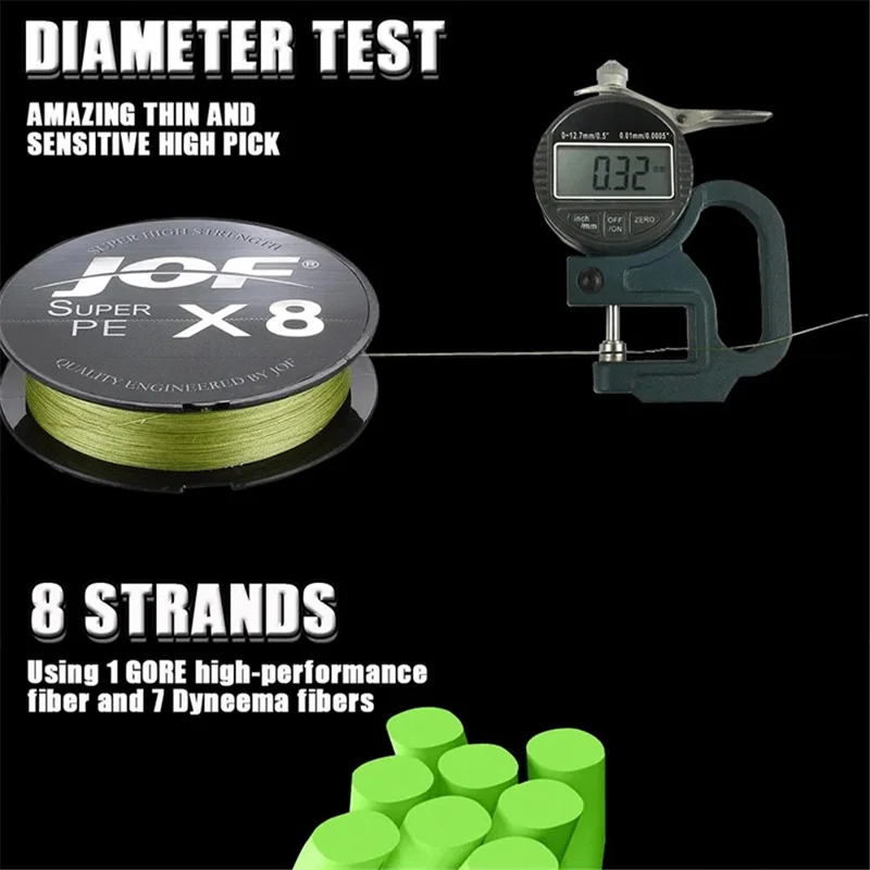 JOF 3.0# Carp Fishing Line 18.7kg Pull Force 8 Strands Braided PE Wire Fishing Tackle, 100m - Multi-color