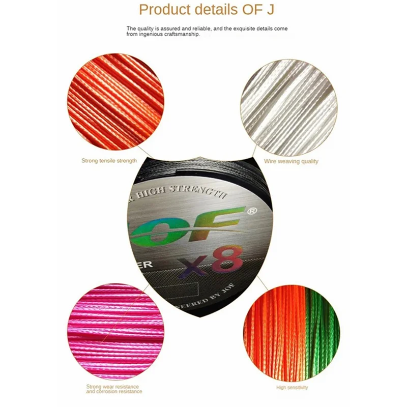 JOF 3.0# Carp Fishing Line 18.7kg Pull Force 8 Strands Braided PE Wire Fishing Tackle, 100m - Multi-color
