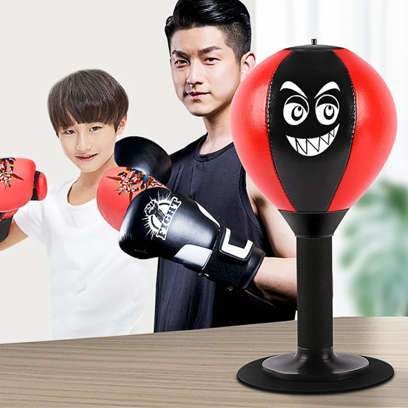 AIBEIJIAN Desktop PU Leather Punching Speed Ball Kids Adult Stress Relief Boxing Punch Ball - Black+Red