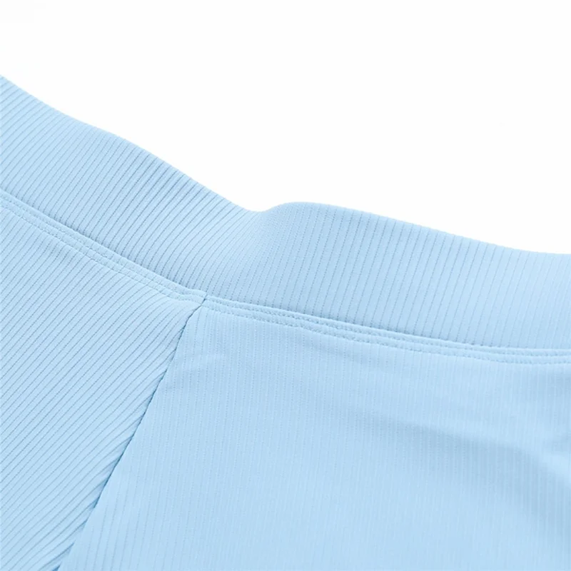 8526 Women Ribbed High Waist Yoga Shorts with Pockets for Gym Cycling Running - Cream Blue / M