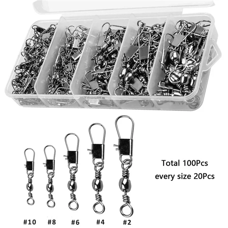 100 pezzi / scatola Cuscinetti a sfera in metallo per pesca Rolling Ball Swivels Connettori di sicurezza Accessori per la pesca