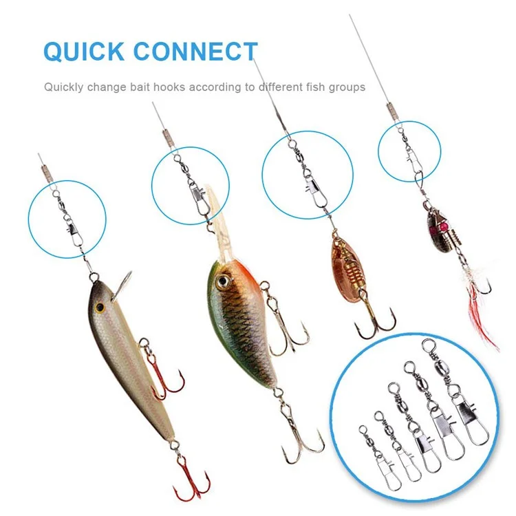 100 pezzi / scatola Cuscinetti a sfera in metallo per pesca Rolling Ball Swivels Connettori di sicurezza Accessori per la pesca