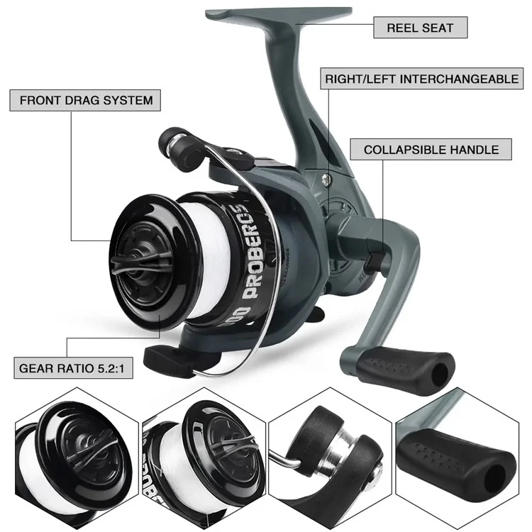 PROBEROS Fishing Reel 1BB 5.2:1 High Speed Spinning Reel with 50m Wire - KB1000