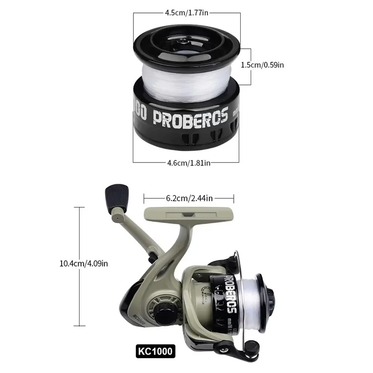 PROBEROS Fishing Reel 1BB 5.2:1 High Speed Spinning Reel with 50m Wire - KB1000