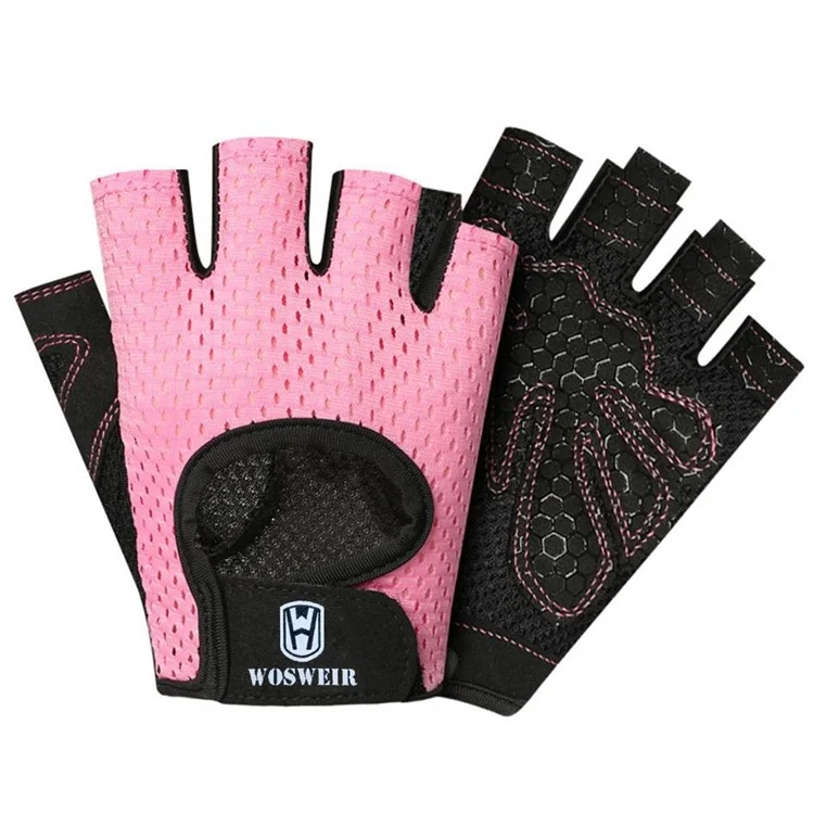 WOSWEIR HA0202 1 Pair Half Finger Fitness Gloves Weightlifting Crossfit Breathable Hand Protection Gloves - Pink XL
