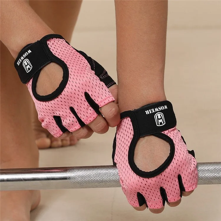 WOSWEIR HA0202 1 Pair Half Finger Fitness Gloves Weightlifting Crossfit Breathable Hand Protection Gloves - Pink XL