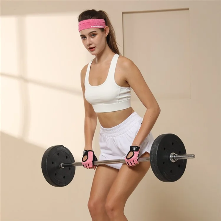 WOSWEIR HA0202 1 Pair Half Finger Fitness Gloves Weightlifting Crossfit Breathable Hand Protection Gloves - Pink XL