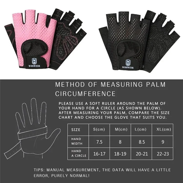 WOSWEIR HA0202 1 Pair Half Finger Fitness Gloves Weightlifting Crossfit Breathable Hand Protection Gloves - Pink XL