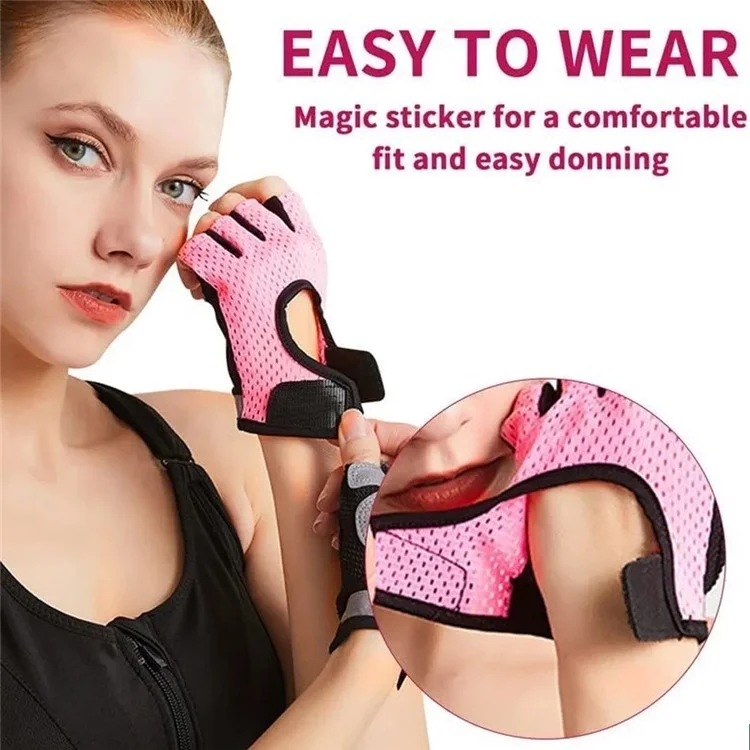 WOSWEIR HA0202 1 Pair Half Finger Fitness Gloves Weightlifting Crossfit Breathable Hand Protection Gloves - Pink XL