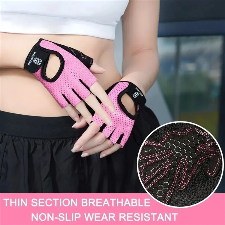 WOSWEIR HA0202 1 Pair Half Finger Fitness Gloves Weightlifting Crossfit Breathable Hand Protection Gloves - Pink XL