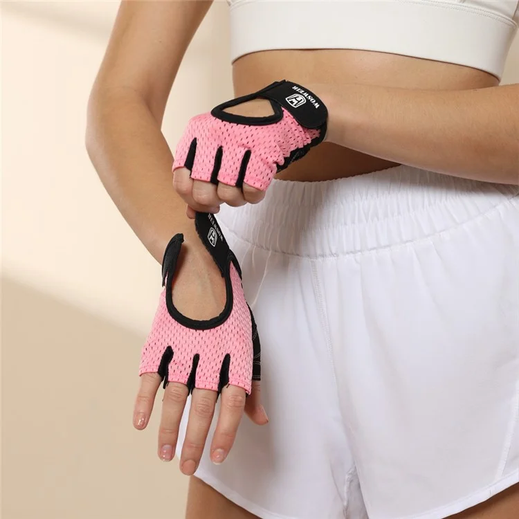 WOSWEIR HA0202 1 Pair Half Finger Fitness Gloves Weightlifting Crossfit Breathable Hand Protection Gloves - Pink XL