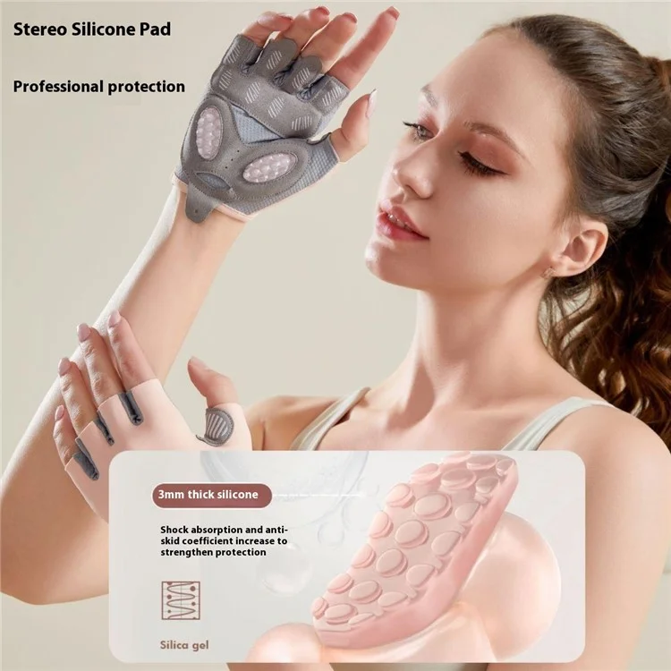 WOSWEIR HA0236 1 paire de gants de sport à doigts mi-longs, amortissement des chocs, protection des mains - Rose S