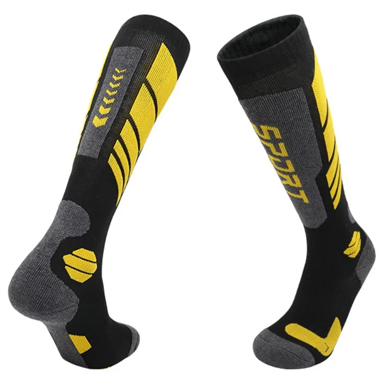 RONYUESS 1 pair of thick winter ski socks for sports tube for men and women, size M: 34-38 - 8203 Black / Yellow