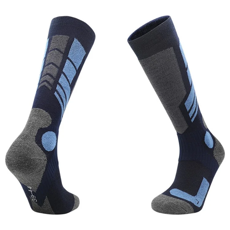 RONYUESS 8201 1 Pair Breathable Ski Socks Winter Thicken Compression High Tube Snowboard Socks, Size L: 39-44 - Sapphire  /  Medium Blue