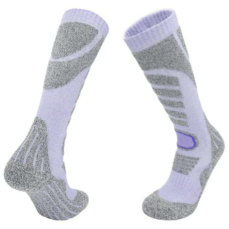RONYUESS 8206 1 Par de Meias de Esqui Profissionais de Inverno Espessas Tubo Alto Meias Esportivas para Homens Mulheres - Roxo Claro+Roxo Médio / M