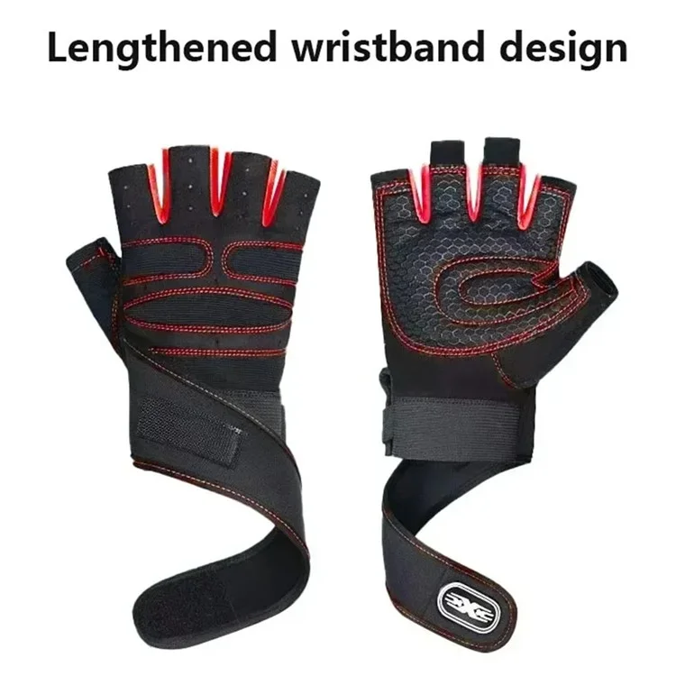 1 Pair Half Finger Fitness Gloves with Wrist Support Anti Slip Breathable Gloves for Workout Weightlifting - Red  /  M
