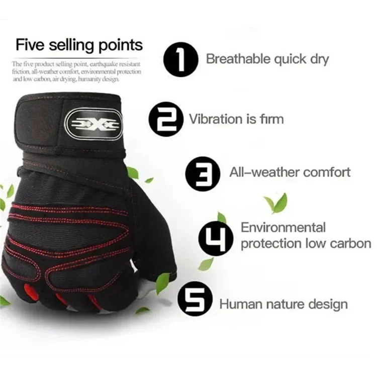1 Pair Half Finger Fitness Gloves with Wrist Support Anti Slip Breathable Gloves for Workout Weightlifting - Red  /  M