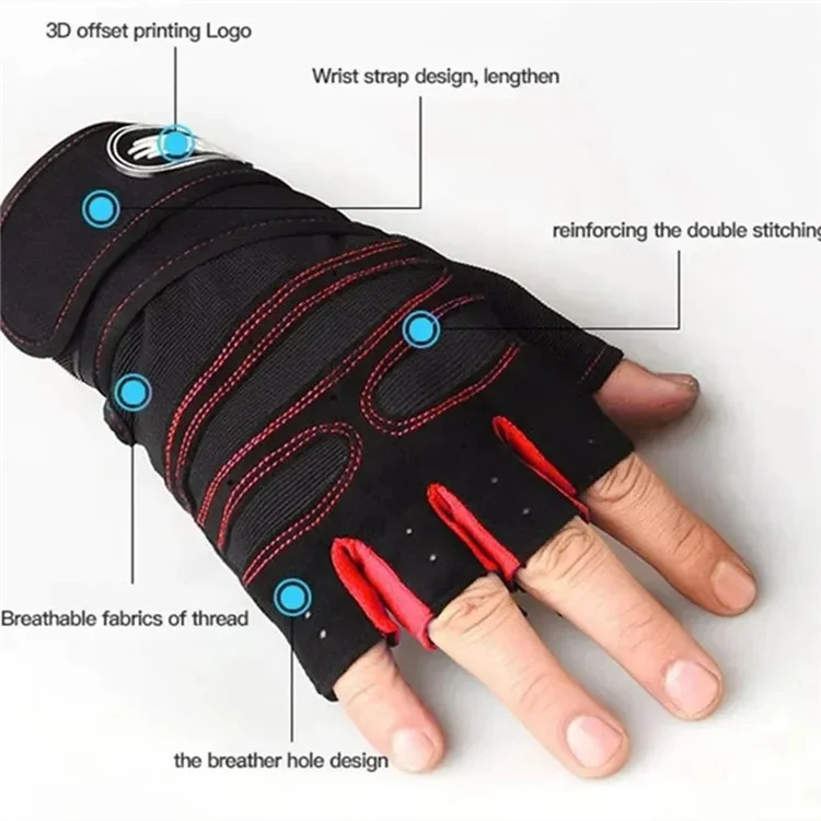 1 Pair Half Finger Fitness Gloves with Wrist Support Anti Slip Breathable Gloves for Workout Weightlifting - Red  /  M