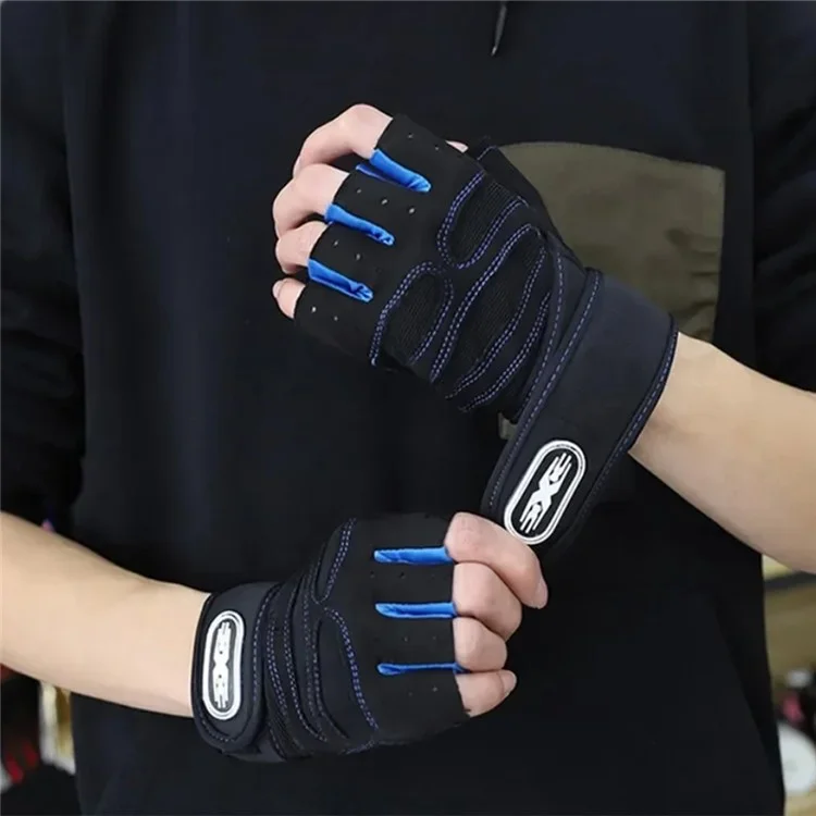 1 Pair Half Finger Fitness Gloves with Wrist Support Anti Slip Breathable Gloves for Workout Weightlifting - Red  /  M