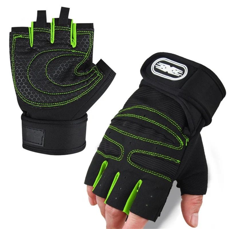 1 Pair Half Finger Fitness Gloves with Wrist Support Anti Slip Breathable Gloves for Workout Weightlifting - Fluorescent Green  /  XL