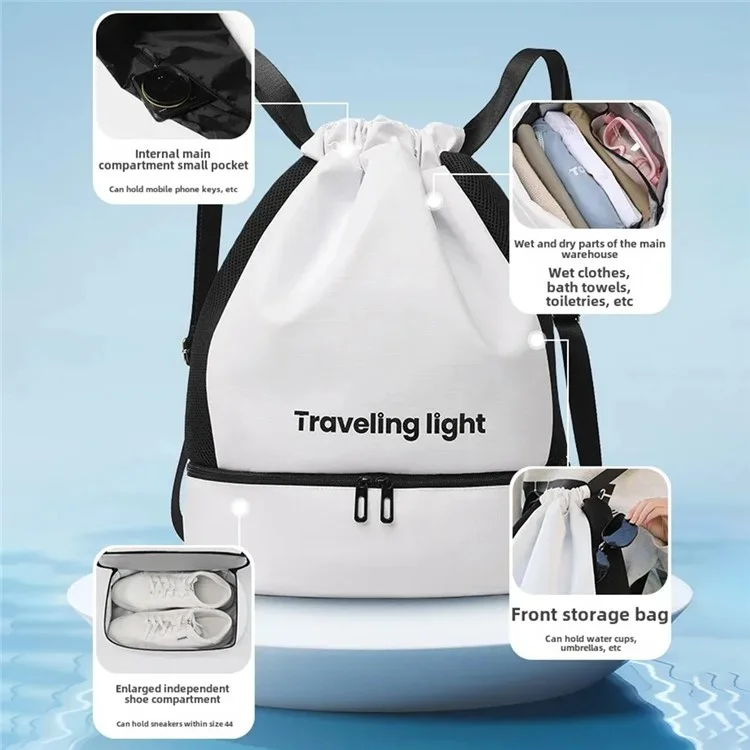 1012 Waterproof Beach Bag Swim Backpack Dry Wet Separation Fitness Sports Dual Shoulder Bag - White