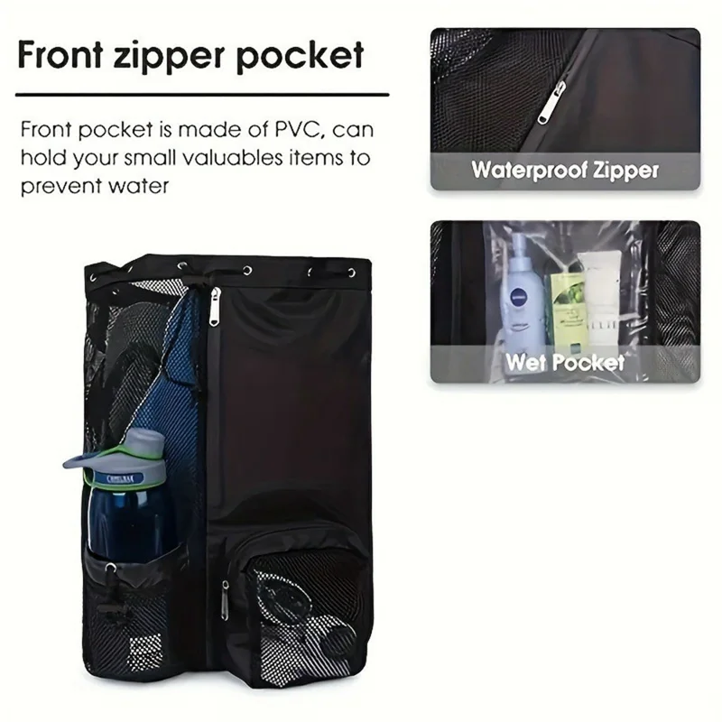 A4011 Mesh Drawstring Backpack Gym Pool Beach Swimming Bag with Wet Pocket - Green