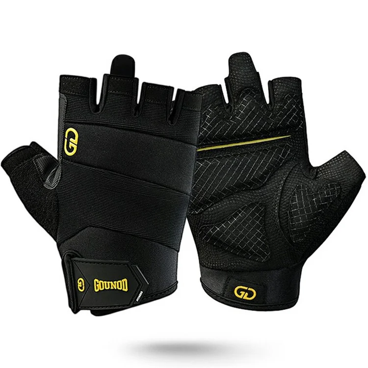 GOUNOD GL058 Non Slip Thickened Palm Protection Half Finger Gloves for Weightlifting Gym Fitness , Black / Size M