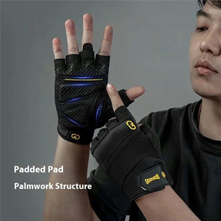 GOUNOD GL058 Non Slip Thickened Palm Protection Half Finger Gloves for Weightlifting Gym Fitness , Black / Size M