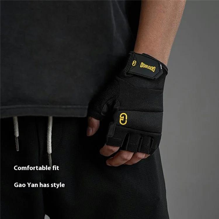 GOUNOD GL058 Non Slip Thickened Palm Protection Half Finger Gloves for Weightlifting Gym Fitness , Black / Size M