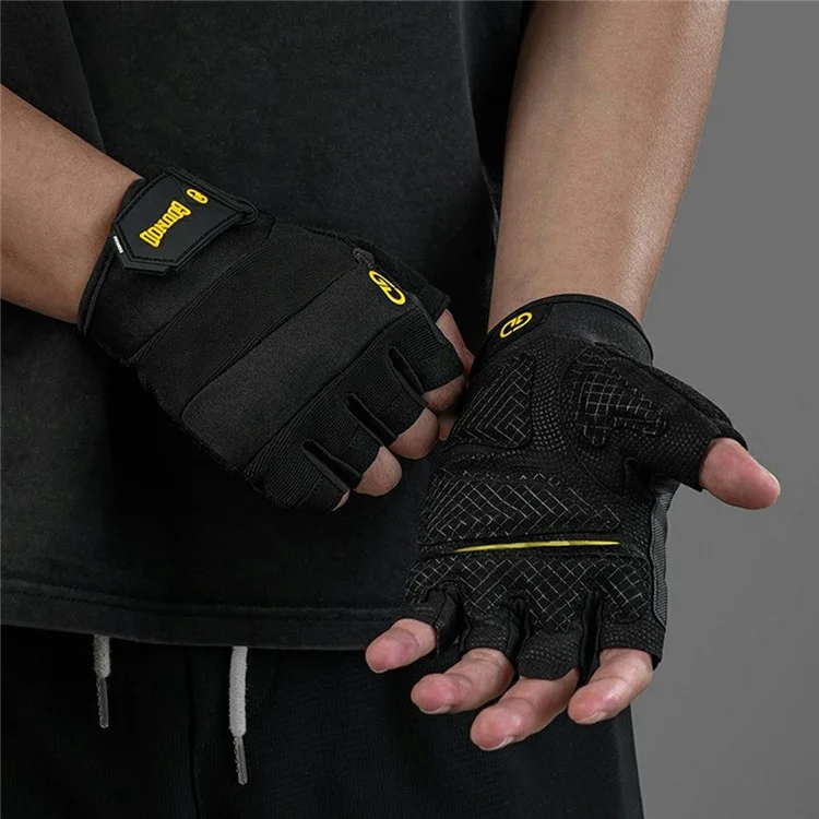 GOUNOD GL058 Non Slip Thickened Palm Protection Half Finger Gloves for Weightlifting Gym Fitness , Black / Size M